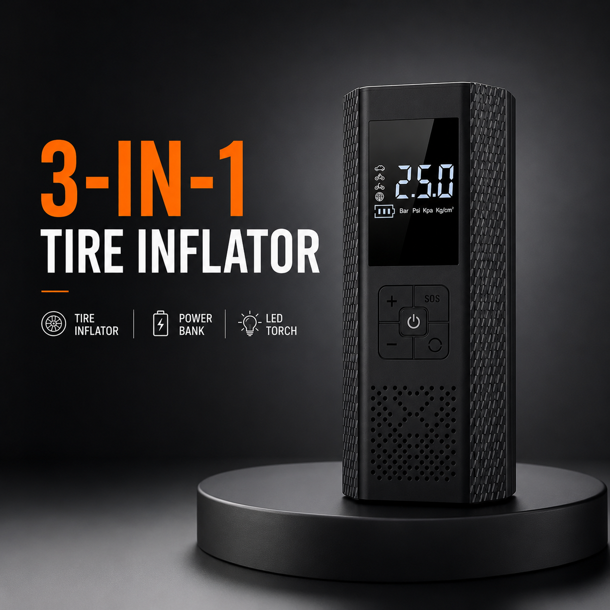 Dual Power Tyre Inflator 150 PSI 2000mAh Battery Portable Air Compressor